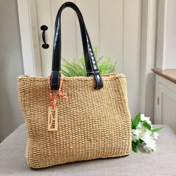 polo raffia large tote bag
